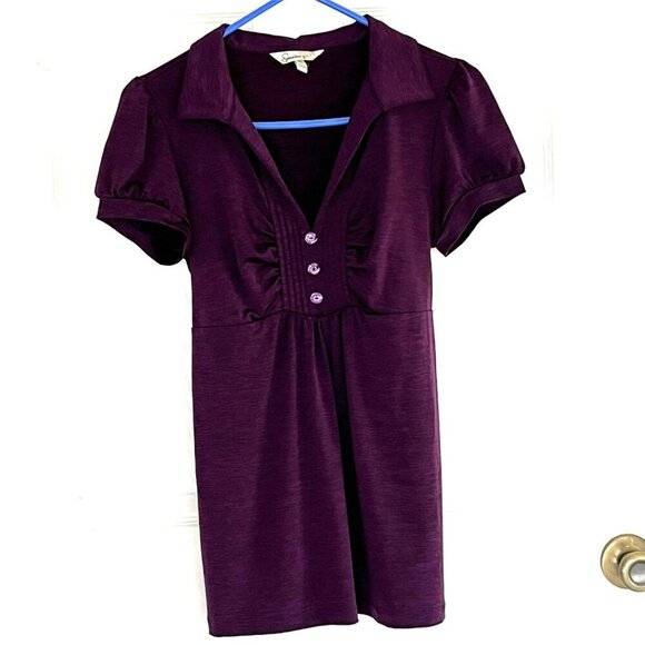 Speechless Babydoll Top sz L Y2K Puff Sleeve Tie Back V Neck Button Detail - Picture 1 of 8